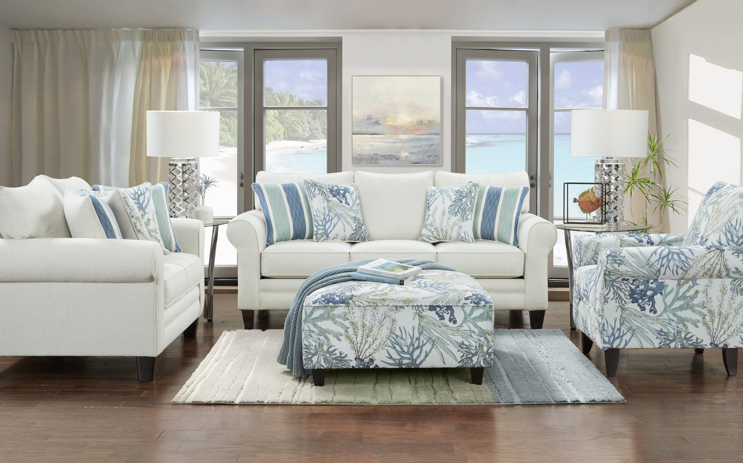 Coral Reef Oceanside Accent Ottoman